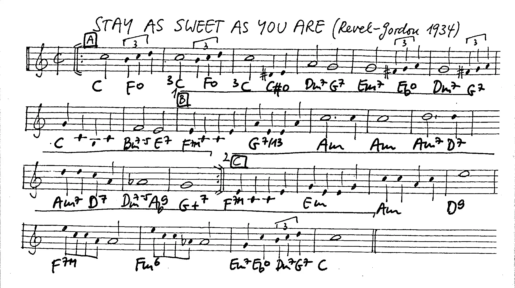stay as sweet as you are free jazz leadsheet - Courtesy of the Jungle Jazz Band